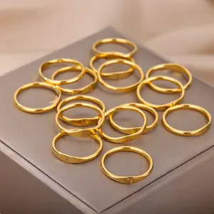 14K Gold Plated Initial Ring Non-Tarnish Stackable Unisex Daily Fashion Jewelry