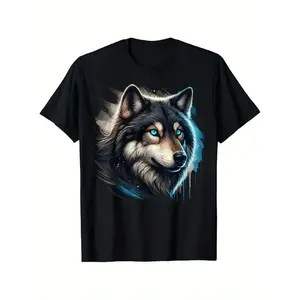 Wolf with Blue Eyes Graphic Tee | Bold Animal Lover Casual Shirt graphic tee