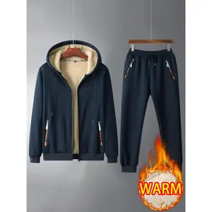 Men's classic retro tracksuit, men's padded tracksuit, men's winter warm tracksuit, men's 2-piece set formal beige