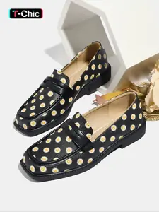 Women's Fashion Slip-On Loafers, Commuter Shoes Work, Fall & Winter Geometric Pattern PU Leather Shoes, Comfortable Soft Sole Casual Footwear