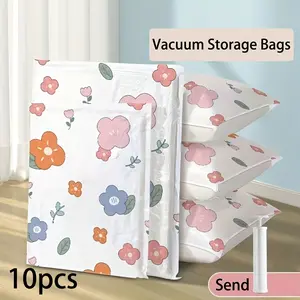 11-piece vacuum storage bag set (2 large, 2 medium, 2 small, 4 extra small, plus 1 manual pump), suitable for clothing, quilts, down jackets - odorless, moisture-proof, thickened plastic, rectangular design, snap-button closure - comes with a manual pump