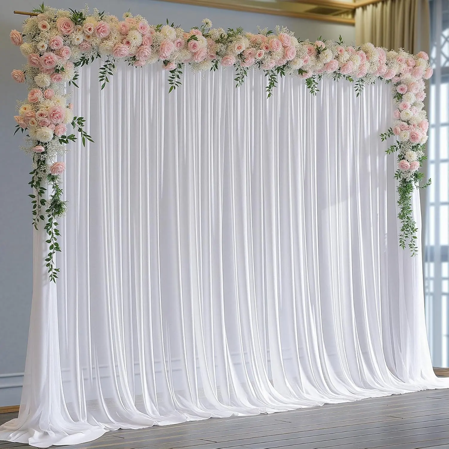 10x10FT White Sheer Tulle Backdrop Curtains for Wedding Parties,2 Pack Photo Backdrop Curtains Ceiling Drapes for Birthday   Shower,Arch Fabric Background with Rod Pocket for  Decorations