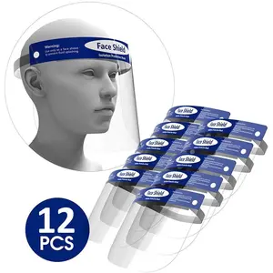 12-pcs Face Shield Screen Safety Protective Eye Splash Proof Full Head-Mounted with Adjustable Foam Strip & Elastic Band for Adults