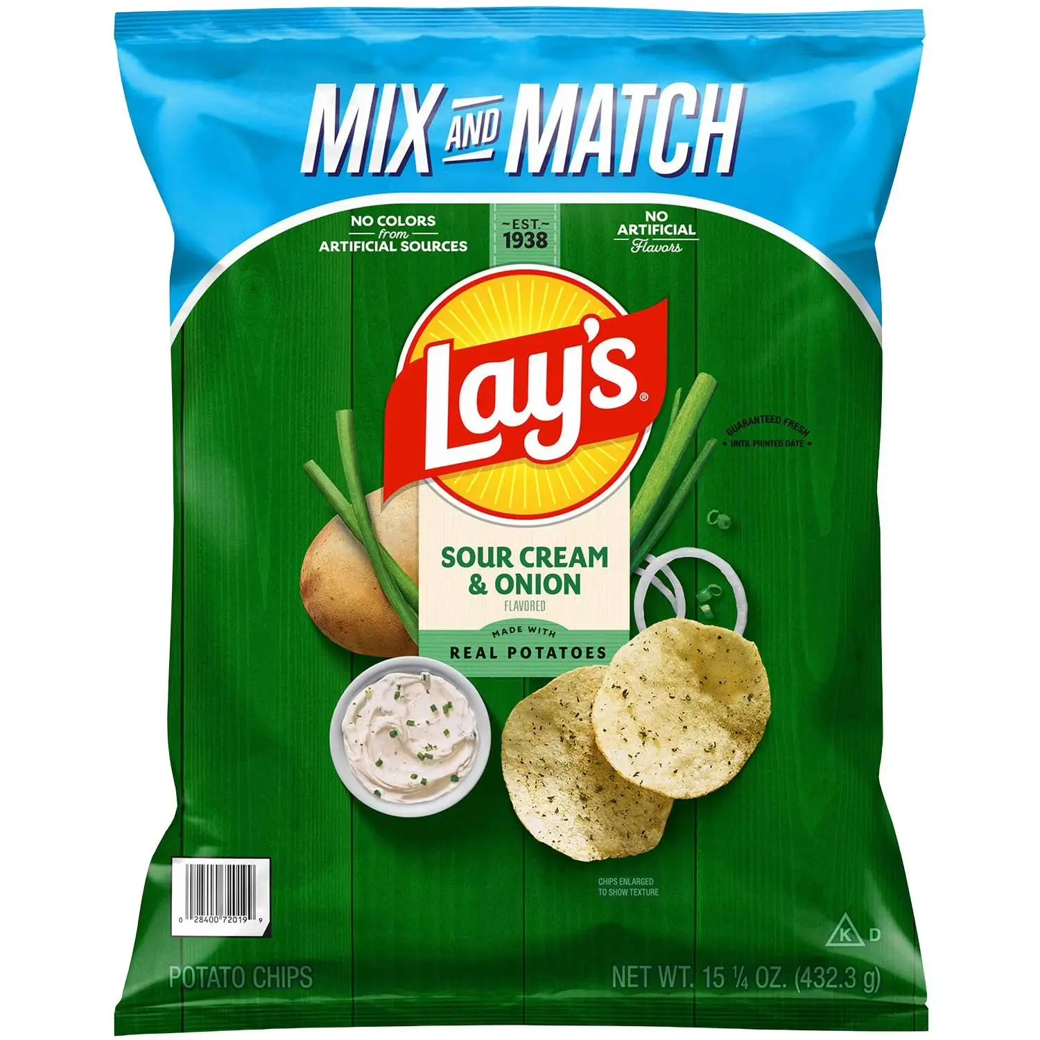 Lay's Sour Cream & Onion Flavor Gluten-Free Crunchy Potato Chips, PepsiCo Ambient Snack with Parsley, 15.25 oz