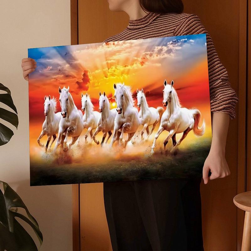 Wall Art Horse Pictures Seven Lucky Running Wild Horses Canvas Poster for Bedroom Office Sports Landscape Decor Modern Home Decoration Artistic