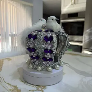 Corona de Obatala Obba Moro with Purple and White Beads and Silver Accents for Decorative Use