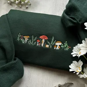 Embroidered Mushroom Sweatshirt, Embroidered Granola Girl Sweatshirt, Nature Lover Gift, Embroidered Floral Sweatshirt Casual Crewneck