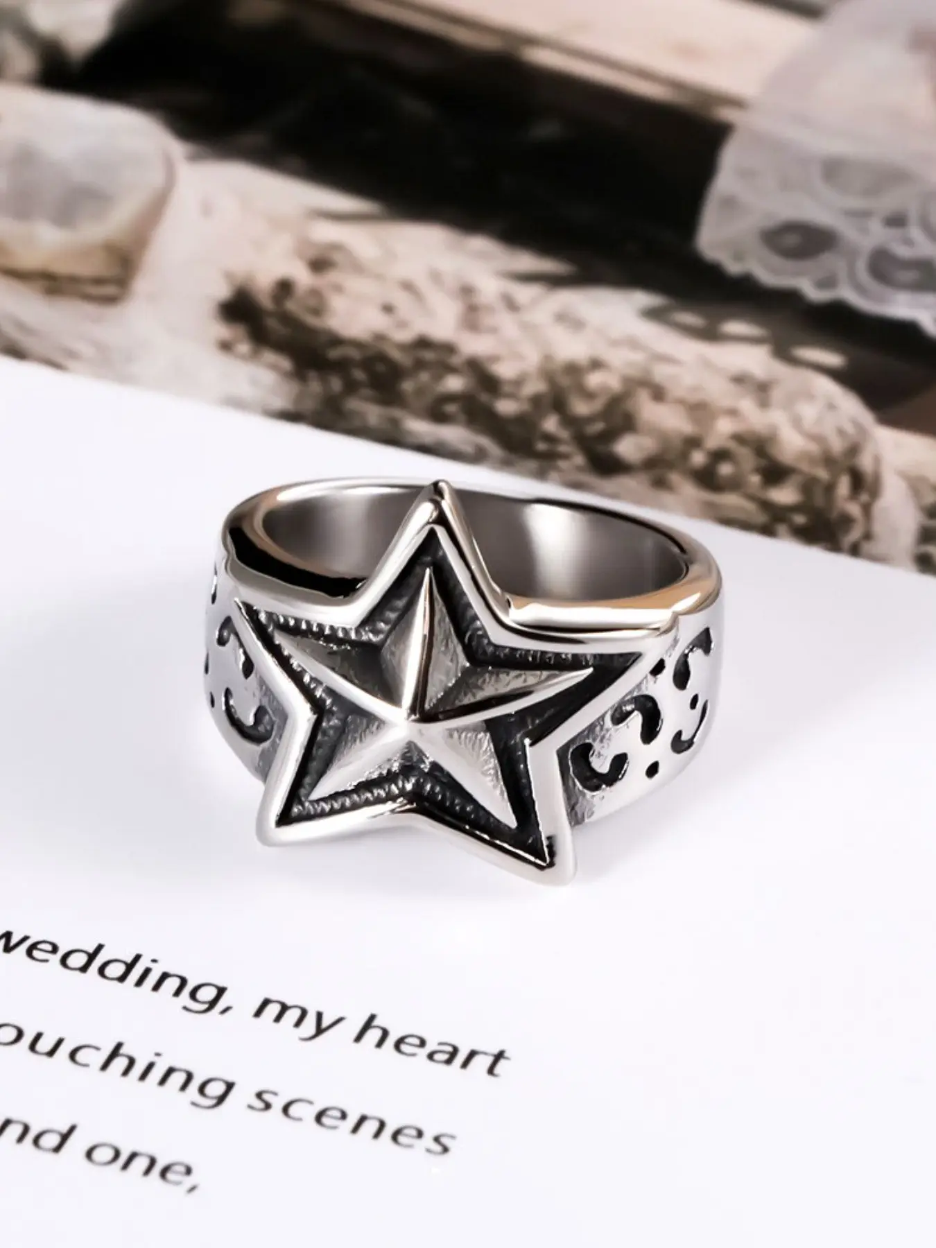 Unisex Stainless Steel Ring, Punk Style Star Design, Geometric Design Ring, Durable & Stylish Accessory, Perfect Gift for Him Her, Trendy Fashion Jewelry, Statement Rings, Men Accessories