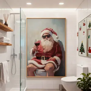 Wooden Acrylic Framed Canvas Painting, 1Pc Santa Claus Painting Poster, Wall Art Decor Living Room Bedroom Office, Bathroom Wall Art, Home Decoration, Perfect Gift