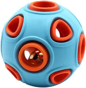 Interactive Dog Toy With Ring Bell Squeak - Rubber Bouncy Ball for Pet Exercise, IQ Training, Search & Catch - Bite Resistant Chewing Puzzle Toy