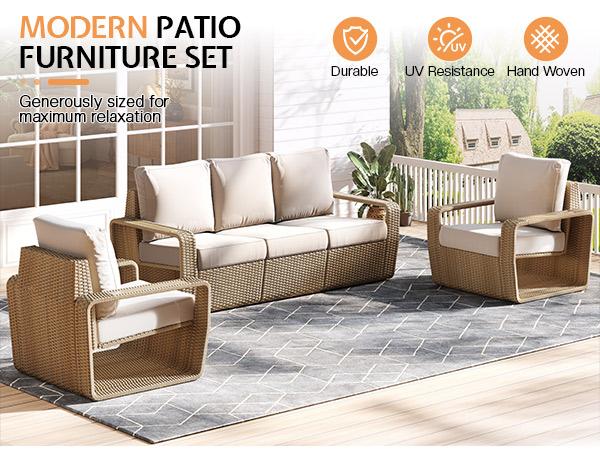 AMERLIFE Modern Large Patio Furniture Sets, PE Rattan Patio Couch and 2 Wicker Chairs with Irregular Design, Outdoor Furniture Sets for Backyard, Patio, Garden/Best Gift Ideas/Christmas Gifts AMERLIFE Modern Large Patio Furniture Sets, PE Rattan Patio Couch and 2 Wicker Chairs with Irregular Design, Outdoor Furniture Sets for Backyard, Patio, Garden/Best Gift Ideas/Christmas Gifts