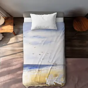 360 Stand Twin Size Extra Long Duvet Cover - Soft Microfiber Printed Face Fabric, Beach Scenes, Seaside Illustrative Art, Travel Bedding Decor, Duvet Cover Sets, Beach Getaway, Map Decor