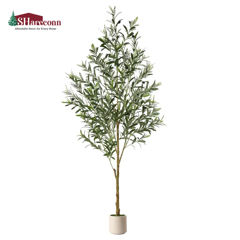 SHareconn 5/6/7FT Fake Olive Tree with White Planter - Faux Silk Foliage, Lively Trunk, Lifelike Fruits, Photorealism Home Accessory, Plant Decor, Aesthetic Room Decor, Room Decorations
