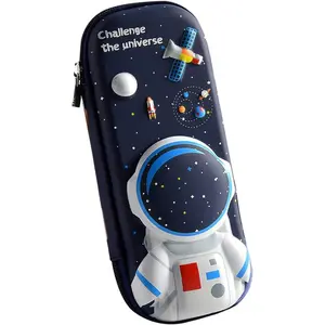 3D Astronaut Pencil Case for Kids Boys Waterproof Pencil Box with Compartments Pen Pouch (Dark Blue)
