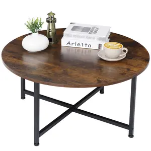 ZENY 31.5-in  Round Coffee Table W/ X-Base, Sofa Side Table Retro Cocktail Table Brown