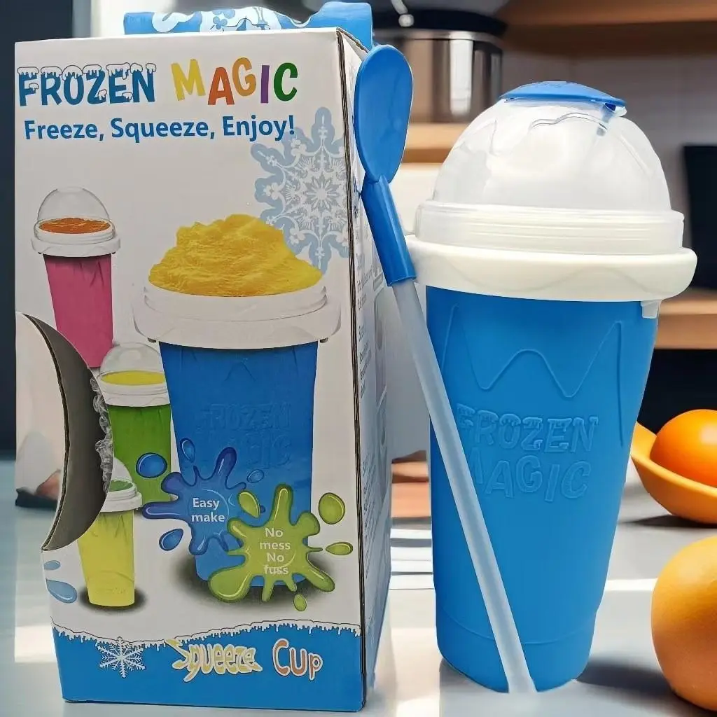 Frozen Magic Cup, 1 Count Slushie Maker Cup with Spoon & Straw, Portable Smoothie Cup, Summer Cooling Cup, Kitchen Accessories, Utensils, Ice Cream, Silicone Kitchenware
