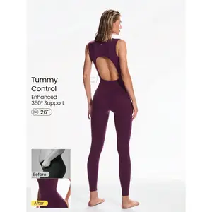 GLOWMODE 26'' FeatherFit™-Air Sweat-Wicking Quick-Dry Flow And Go Tummy Control Cutout Back Square Neck Back Athletic Workout Romper Bodyduit With Side Pockets Non-Slip Grips Low Impact Yoga Pilates Studio Daily Casual Wear