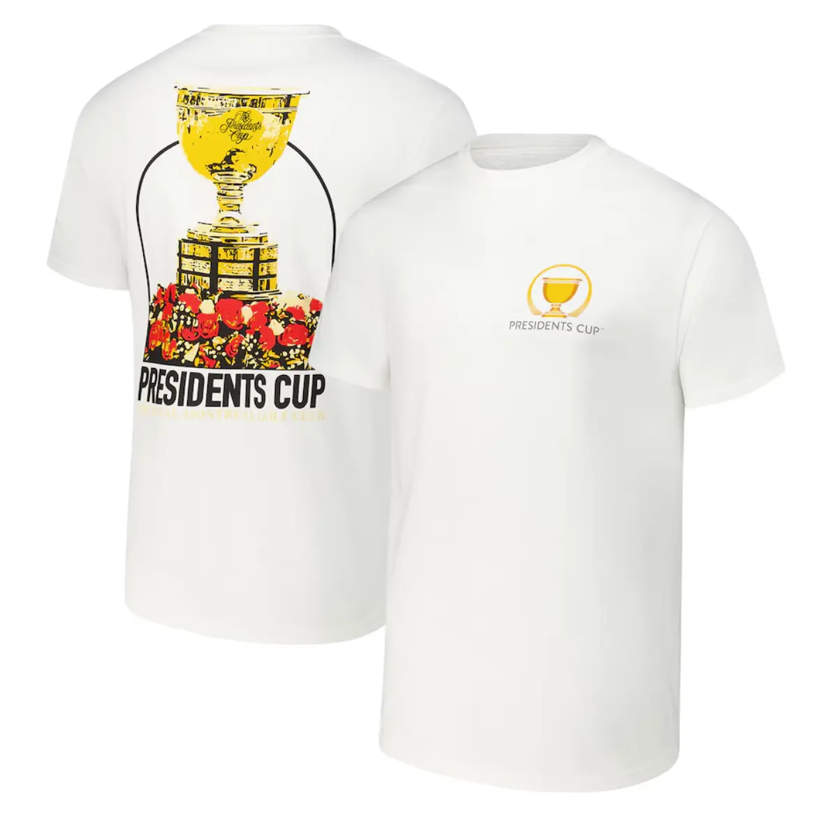 Presidents Cup Montreal Golf T-Shirt, Floral Trophy Back Graphic Tee, 2024 Official Tournament Shirt, Soft Cotton Blend Shirt, Elegant Golf Event Apparel for Men and Women