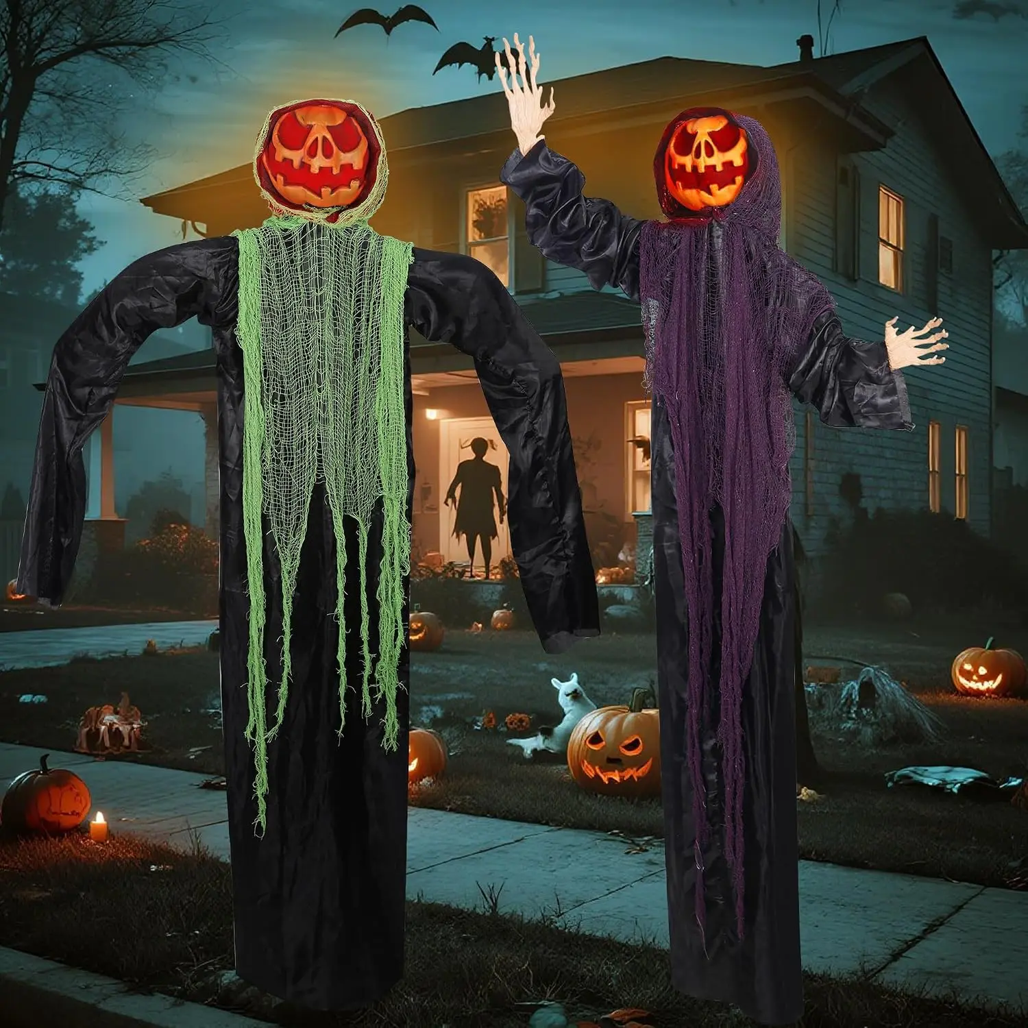 yosager Halloween Decor yosager 2 Pack Halloween Decorations, 6 FT Lighted Hanging Pumpkin Men | Ghost Jack-o-Lanterns with Bendable Arms, Battery Operated for Indoor Outdoor Haunted House Door Wall Window Party Props
