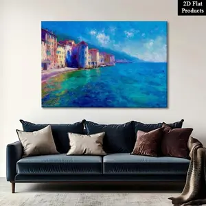 2D Flat Framed Canvas Painting Poster |   Impressionist Sunny Coast Monet Style 2 |   Perfect for Wall Decor Art, Room Decoration, Living Room, Winter Spring Home Decor, Bathroom Decor, Valentine'S Day Decorations and Gifts |   Frame, Reusable	