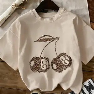 Leopard Print Cherry 8 Ball Tee | Retro Y2K Edgy Graphic Tee,8 Ball Cherry Leopard Print Tee | Vintage Oversized Aesthetic Shirt Casual Birthday