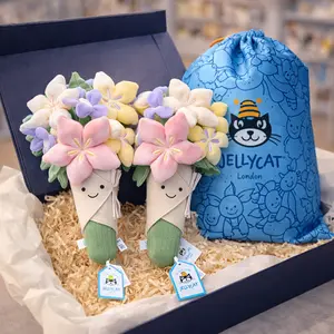 Jellycat Amuseables Flower Bouquet Plush Toy – Soft Romantic Rose Blossom Gift Set with Drawstring Gift Bag, Cute Valentine’s Day, Birthday & Anniversary Gift for Her, US Stock