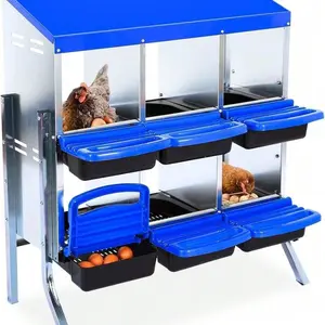 Chicken Nesting Box, Metal Roll-Away Egg Collection System With Ventilation Holes, Chicken Laying Box, Rustproof Plastic Tray & Keyhole Mounting, Cleanable Pull Out Hen Roosting Boxes