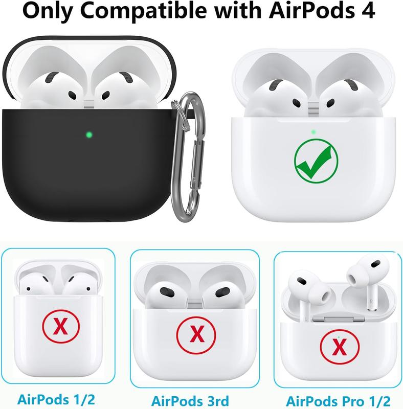 AirPods 4 Case Cover with Cleaner Kit, Soft Skin Silicone Case Compatible with Apple AirPods 4th Generation (2024), Protective Earbuds Case for Men Women with Keychain Accessories