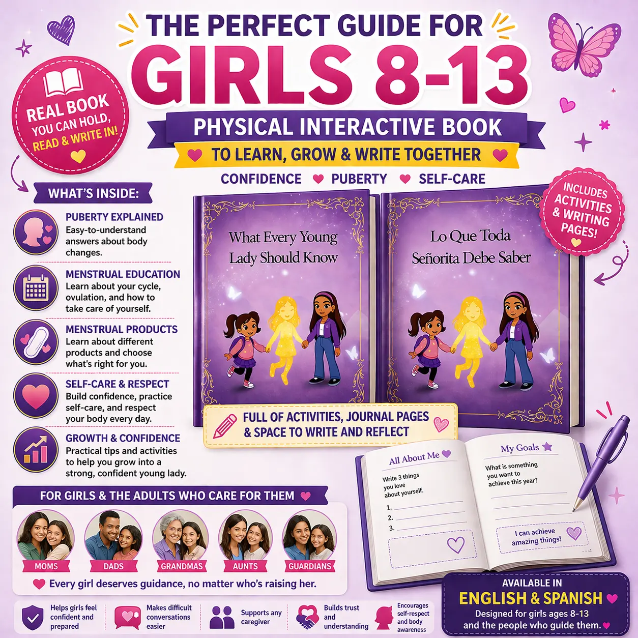 Girls Puberty Book Ages 8–13 | Menstrual Education, Ovulation, Self-Care & Confidence | Interactive & Language Option Teen Girl Book