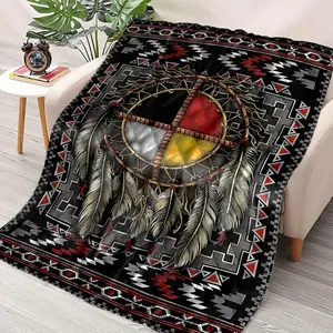 Native American Style Pattern Printed Design, All-Season Three-Dimensional Universal Nap/Office Small Throw Blanket, Family Blanket, Gift for Family and Friends