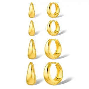 4 Pairs Chunky Small Huggie Hoop Earrings for Women - Dainty Hypoallergenic Lightweight Stack Earring Sets for Multiple Piercing Trendy Jewelry For Summer dealsforyoudays