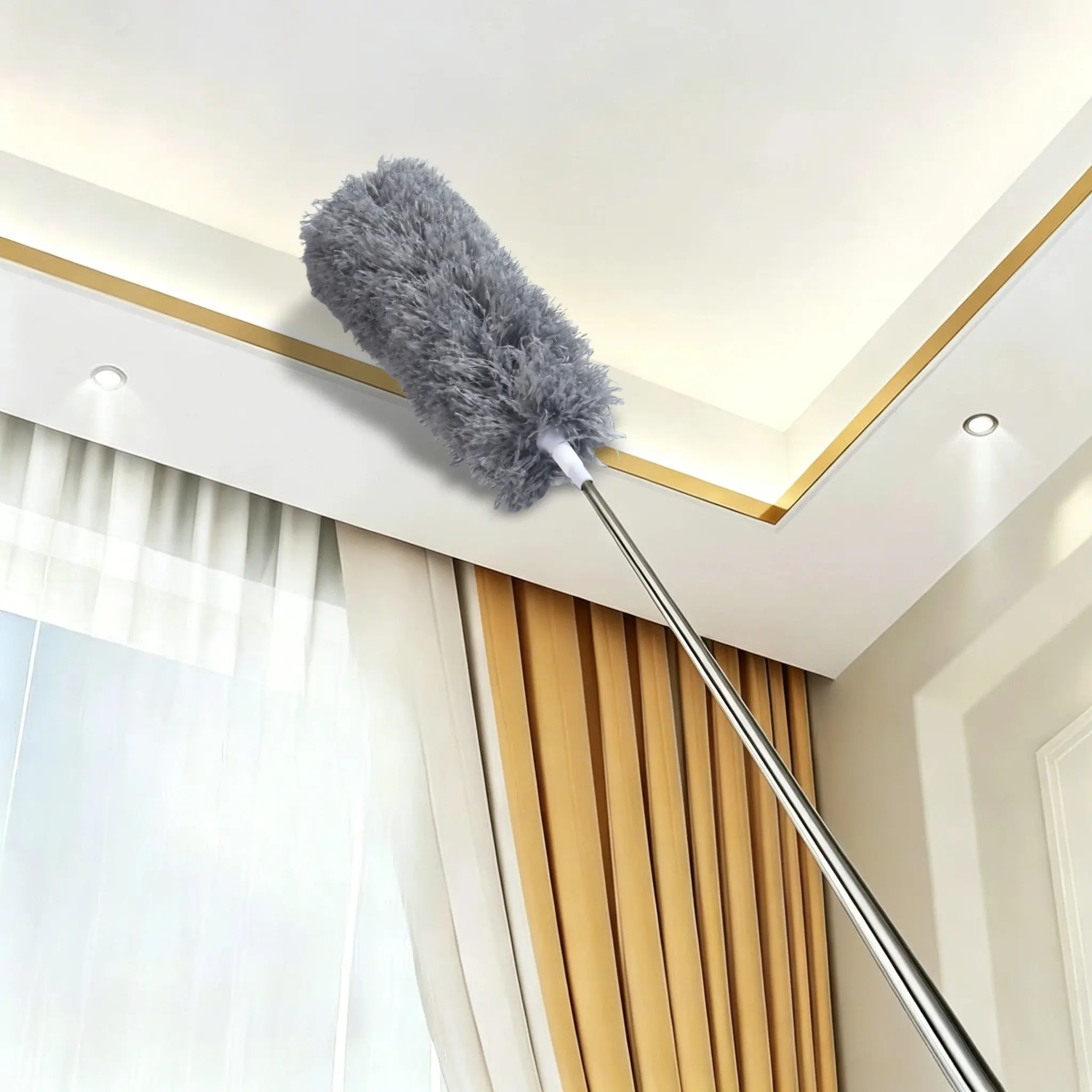 Adjustable & Bendable Microfiber Duster, Washable Reusable Cleaning Tool, Cleaning Supply for High Ceilings, Furniture & Cars, Great for Sweeping Spider Webs Under Bed, Extendable Microfiber Duster, Extendable Handle Duster