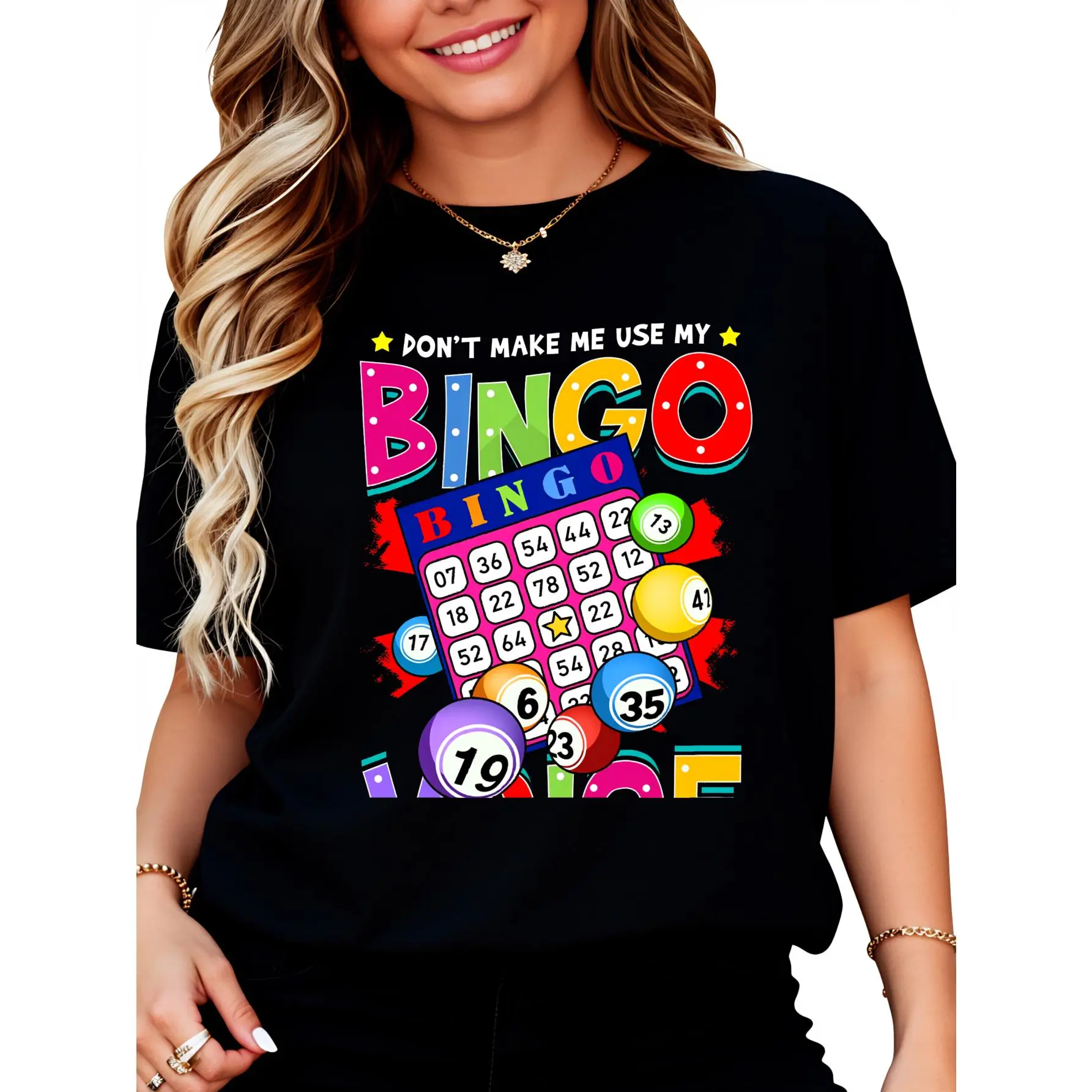 100% Cotton Unisex Funny Lucky Bingo Game Saying for Bingo Player Round Neck Short Sleeve T-Shirt Women's Men Graphic Tee