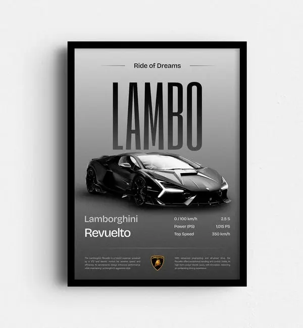 Car Art, Car Decor, Car Accessories, Car Poster Print Unframed, Lamborghini Revuelto Art, Super Car Print, Art Print, Poster, Home Decor, Wall Decor