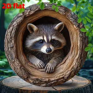 2D Flat Design, Cute Raccoon Design Metal Sign, Waterproof Durable Metal Plaque, Wall Decor for Home, Garden, Door, Bathroom
