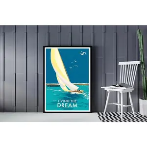 Sailing yacht at sea Living the dream, sailing, nautical art Sailboat print, sailing poster, yachtlife, sailingworld, sailingholiday, wall art