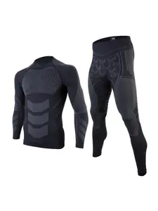 Men's Ski Suit Compression Set, Sporty Slim-Fitting Design, Geometric Pattern, Elastic Waist Closure, Moisture-Wicking Quick-Dry Function, Compression Garment
