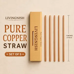 Premium Pure Copper Straws – Set of 5 | 7-Inch Reusable Drinking Straws | Third-Party Lab Tested | Livingnish