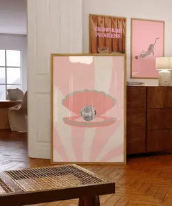 Kitsch Disco Oyster Pastel Pink Art Print, Boho Home Decor Danish Pastel, Trendy Posters Extra Large Wall