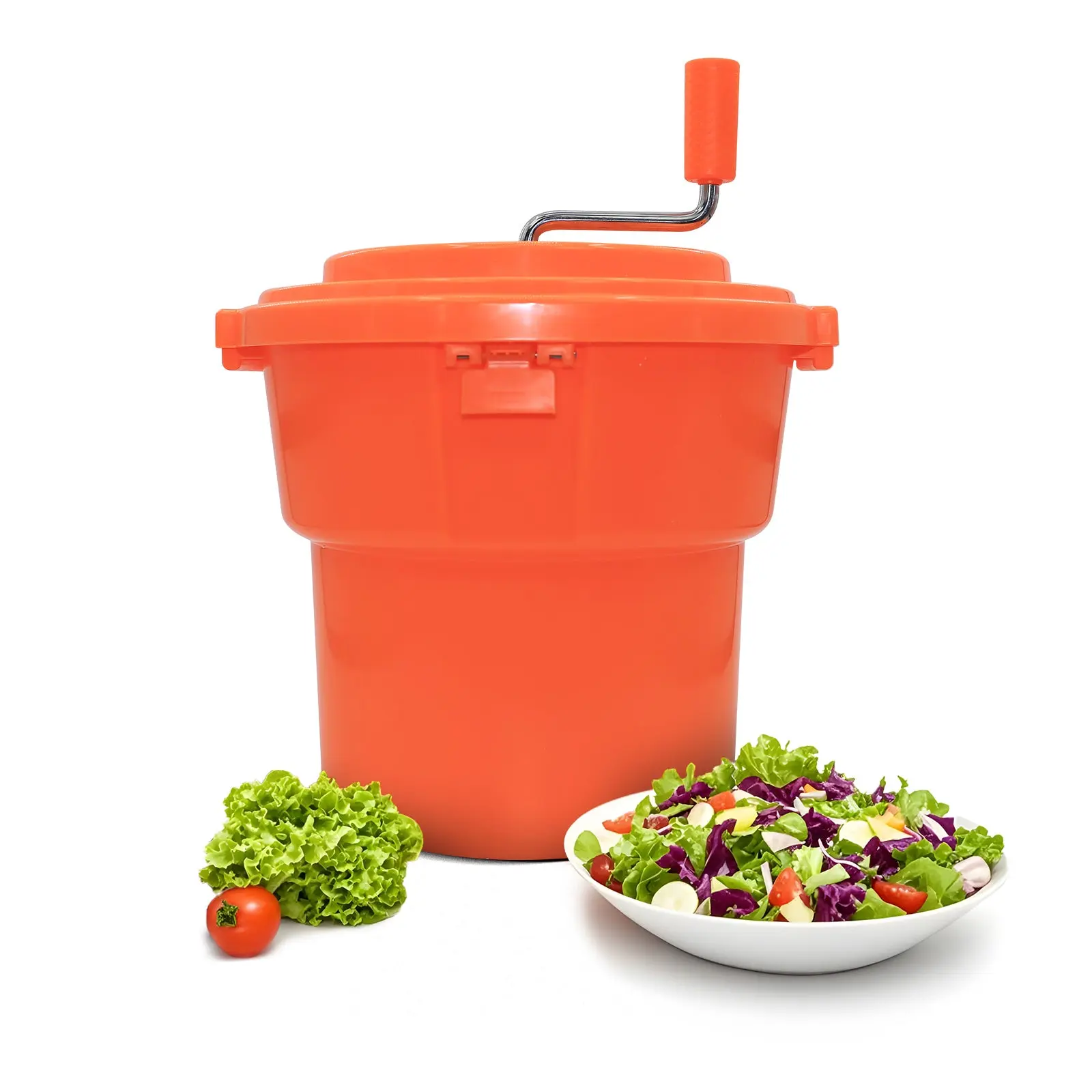 HAKKA Commercial Durable Plastic Salad Spinner for Drying Vegetables, 5 gal/20 qt Washing Basket with Handle, 17.72*20.08 in, Built-in Water Pipe, Brake Device, Kitchen Fruit & Vegetable Utensil