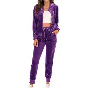 Women’s Tracksuit Set – Full-Zip Hoodie & Sweatpants, Velvet Jogging Suit, Holiday Wear