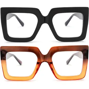 Women's Oversized Blue Light Glasses-Fashion Large Square Frame Non-Prescription Transparent Glasses