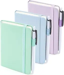 3 Pack Pocket Small Notebook Journals, Mini Cute Hardcover College Ruled Notepad Women Office Supplies, with 3 Black Pens, 3.5”x 5.5”, A6, Pastel Colors, Light Blue, Light Purple, Light Green