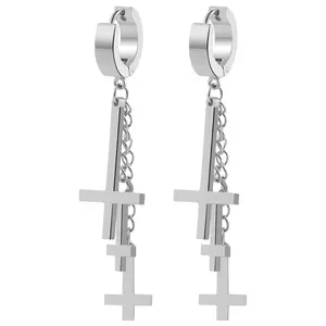 OIDEA Tassel Inverted Cross Earrings - Stainless Steel Huggie Hoop Earring Gothic Petrine Cross Dangle Earrings Pagan Accessories for Men Women