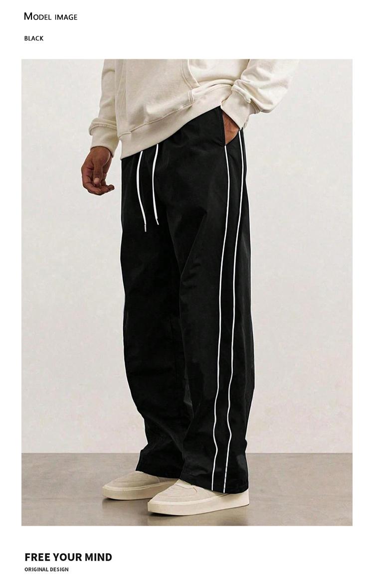 Men's Sports Pants Solid Color Drawstring Waist Loose Comfortable Fit Stripes Design Classic Fashion Athleisure Style for spring and autumn and Winter Daily Wear outdoors School Going Out,Casual Menswear,Please place an order according to size chart