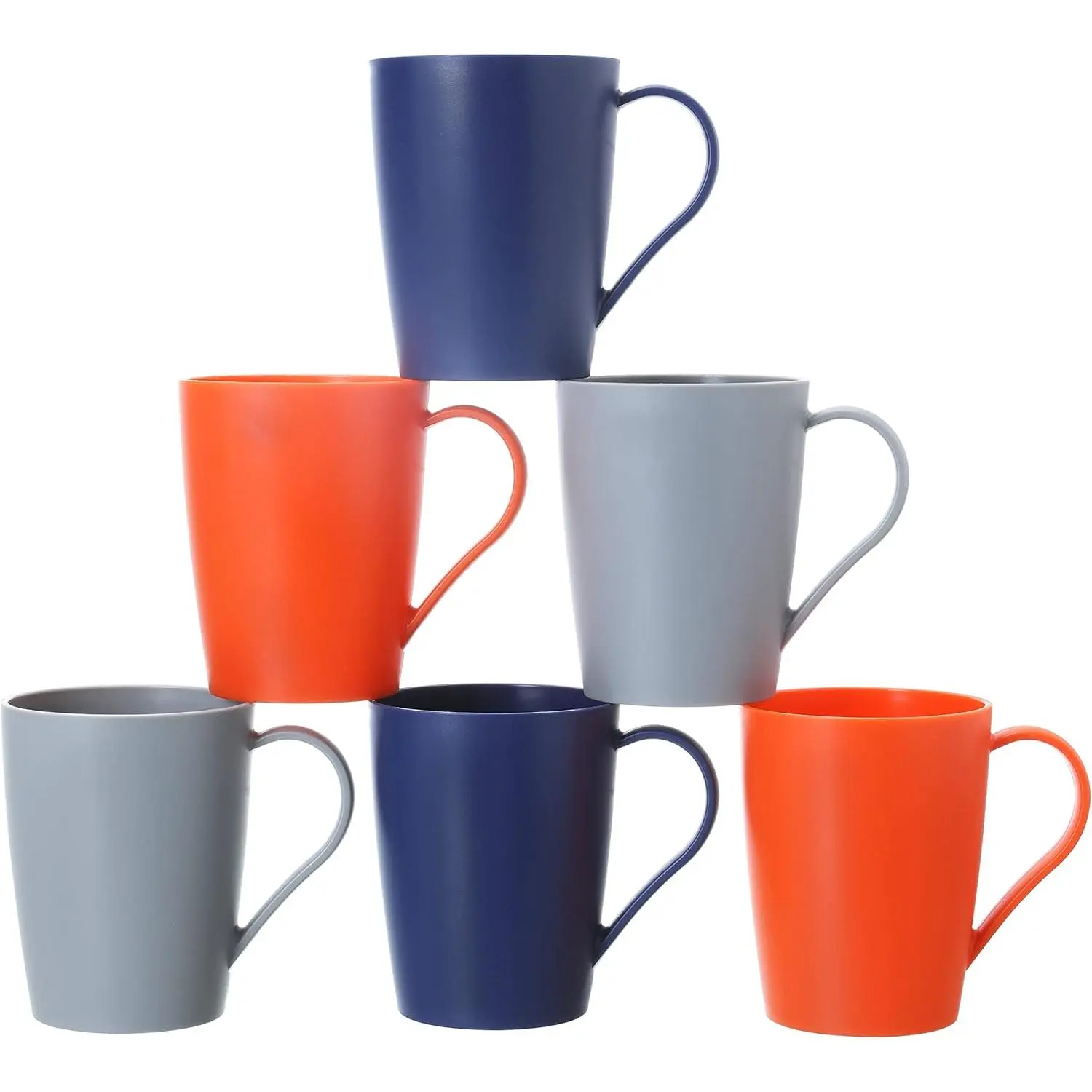 Coffee Mugs Set of 6, 12 Ounce Unbreakable Coffee Cups with Handle, 3 Basic Colors,  Plastic Mugs Dishwasher Safe
