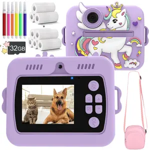 Instant Print Camera for Kids,Cute Unicorn/Dinosaur Kids Instant Print Camera, 1080 P Video Recording, 3 Print Paper Rolls, Compact Portable Travel Design, Pink/Purple Unicorn & Green Dinosaur Options, Perfect Christmas Gift for Boys and Girls