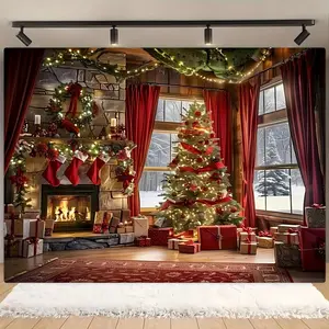 Christmas Tree Pattern Backdrop, 1 Count Christmas Party Decoration, Garden Decoration, Wall Decoration, Photography Background, Home Decoration, Banners, Party Decoration Supplies