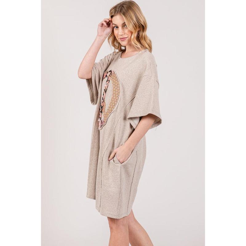 SAGE + FIG Full Size Peace Sign Applique Short Sleeve Tee Dress