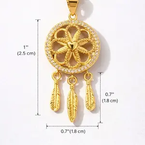 A63 Dreamcatcher Heart Necklace Laminado 18k Size 18" Gold Plated with Feather Charms